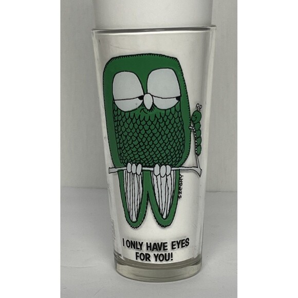 Pepsi Collector Glass Green Owl‎ Visual Creations Szeghy Vintage 70s Rare - Picture 1 of 7